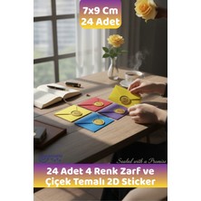 Canvela 24 Adet 4 Renk 7x9 Zarf (Sarı, Mavi, Kırmızı, Mor) ve 24 Adet Çiçek Gold Mühür 2d Sticker Hediyeli