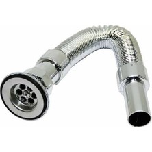 Mabeyn Genel Krom Lavabo Sifonu, Körüklü, Ayarlanabilir 33-80 cm Uzunluk, Plastik, Beyaz