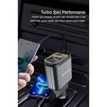 Mabeyn 4’ü 1 Arada 100W Araç Şarj Cihazı Adaptörü Type-C + Lightning Usb-C & Usb-A LED Atmosfer Işığı Makaralı Kablo Cr-75