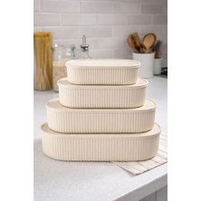 Mabeyn Saklama Kabı Seti, Mikrodalgaya Uygun – 2,1 L / 1,2 L / 800 ml / 400 ml Krem