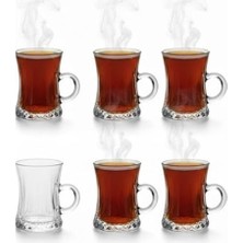 Mabeyn Lüks Kulplu Çay Fincanı 6 Adet | Kristal Berraklığında Cam | Estetik ve Ergonomik Tasarım Çay Bardağı Seti