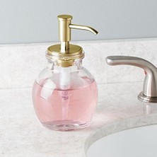 Mabeyn 24518ES Sıvı Sabunluk Cam Şeffaf, Altın Pompalı Oval Model