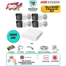 Hikvision 4 Kameralı Gece Renkli Ahd Güvenlik Seti 2mp 500GB HDD 4 Kanal Dvr