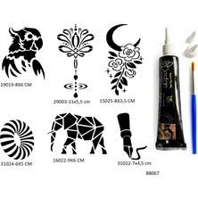 Airbrush Tattoo Sırt ve Kol 6 Adet Şablon ve Hint Kınası Geçici Dövme Seti