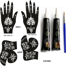 Airbrush Tattoo Lotus Model El ve Ayak Kına Kalıpları 2 Tüp Kına ve Fırça Hediyeli