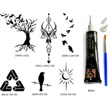 Airbrush Tattoo Hayat Ağacı ve Kuşlar 6 Adet Şablon ve Hint Kınası Geçici Dövme Seti