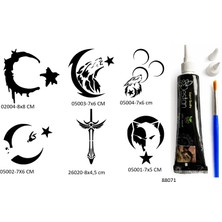 Airbrush Tattoo Türkçü Milliyetçi Desenler 6 Adet Şablon ve Hint Kınası Geçici Dövme Seti