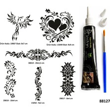 Airbrush Tattoo Kadın Bel Kol Sembolleri Siyah Hint Kınası  Geçici Dövme Yapma Seti