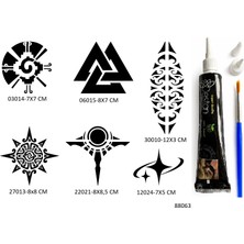 Airbrush Tattoo Aztek ve Maori 6 Adet Şablon ve Hint Kınası Geçici Dövme Seti