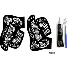 Airbrush Tattoo Tribal Dallar 2 Adet Ayak Kalıbı ve Siyah Hint Kınası Geçici Dövme Yapma Seti