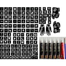 Airbrush Tattoo Mega Geçici Dövme Paketi 6 Tüp Kına ve Resimdeki Tüm Desenler Kampanya Paketi