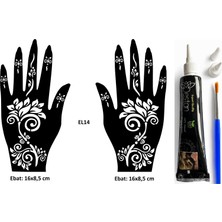 Airbrush Tattoo Bahar Yaprakları El Üstü Dövme Seti 2 Adet Kına Kalıbı Siyah Kına ve Fırça Hediyeli