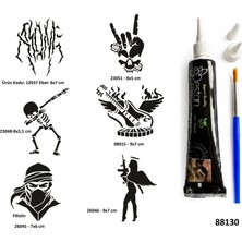 Airbrush Tattoo Rock Ve Müzik Sembolleri Siyah Hint Kınası  Geçici Dövme Yapma Seti