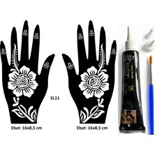 Airbrush Tattoo Karanfil Desenler El Üstü Dövme Seti 2 Adet Kına Kalıbı Siyah Kına ve Fırça Hediyeli