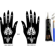 Airbrush Tattoo Lotus Desenler El Üstü Dövme Seti 2 Adet Kına Kalıbı Siyah Kına ve Fırça Hediyeli