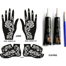 Airbrush Tattoo Gül Model El ve Ayak Kına Kalıpları 2 Tüp Kına ve Fırça Hediyeli