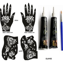 Airbrush Tattoo Çiçekli Modeller El ve Ayak Kına Kalıpları 2 Tüp Kına ve Fırça Hediyeli