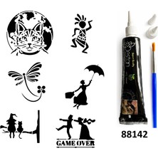 Airbrush Tattoo Kedi Cadı Hint Kınasıyla Geçici Dövme Yapma Seti