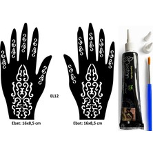 Airbrush Tattoo Tribal Dallar El Üstü Dövme Seti 2 Adet Kına Kalıbı Siyah Kına ve Fırça Hediyeli