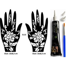Airbrush Tattoo Büyük Çiçekler El Üstü Dövme Seti 2 Adet Kına Kalıbı Siyah Kına ve Fırça Hediyeli