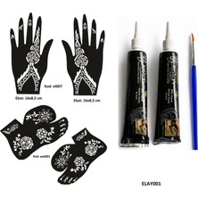 Airbrush Tattoo Çiçek Model El ve Ayak Kına Kalıpları 2 Tüp Kına ve Fırça Hediyeli