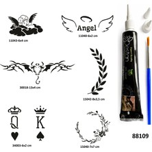 Airbrush Tattoo Melek Çiçek Geçici Dövme Yapma Seti Siyah Kına ve Fırça Hediyeli