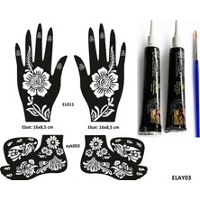 Airbrush Tattoo Karanfil Model El ve Ayak Kına Kalıpları 2 Tüp Kına ve Fırça Hediyeli