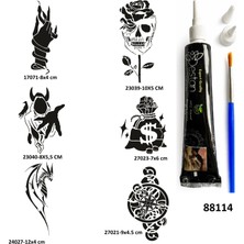 Airbrush Tattoo Para ve Yaşam Geçici Dövme Yapma Seti Siyah Kına ve Fırça Hediyeli