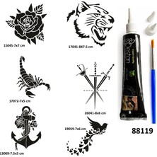 Airbrush Tattoo Gül ve Kılıç Geçici Dövme Yapma Seti Siyah Kına ve Fırça Hediyeli