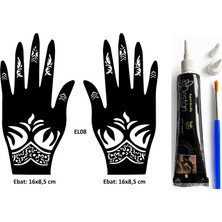 Airbrush Tattoo Tribal Yapraklar El Üstü Dövme Seti 2 Adet Kına Kalıbı Siyah Kına ve Fırça Hediyeli