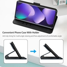 Mabeyn Psr Aksesuar 15 Pro 5g Uyumlu Deri Görünümlü Kapaklı Kartlıklı Standlı Kamera Koruyuculu Kılıf (Siyah, 15 Pro 5g)