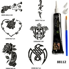 Airbrush Tattoo Savaş ve Çiçek Geçici Dövme Yapma Seti Siyah Kına ve Fırça Hediyeli