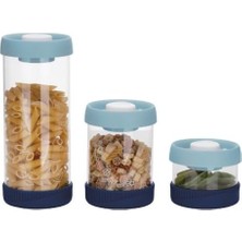 Mabeyn Vip Ahmet Yuvarlak Vakumlu Cam Saklama Kabı, 3'lü Set Mavi (450 ML+840 ML+1500 Ml)