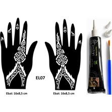Airbrush Tattoo Zarif Çiçekler El Üstü Dövme Seti 2 Adet Kına Kalıbı Siyah Kına ve Fırça Hediyeli
