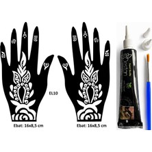 Airbrush Tattoo Tomurcuk Desenler El Üstü Dövme Seti 2 Adet Kına Kalıbı Siyah Kına ve Fırça Hediyeli