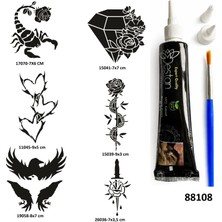 Airbrush Tattoo Akrep Elmas Geçici Dövme Yapma Seti Siyah Kına ve Fırça Hediyeli