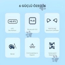 Mabeyn Kedi Kulak Rgb LED Işıklı Kablosuz Bluetooth Kulaklık Mikronlu Hafıza Kartı Girişli Kedi Kulaklık (Mavi)