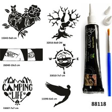 Airbrush Tattoo Kamp ve Doğa Geçici Dövme Yapma Seti Siyah Kına ve Fırça Hediyeli