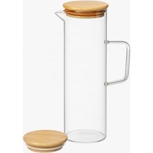 Mabeyn Arvale Lavino 3 Parça 400 ml Borosilikat Yağlık - Bambu Altlık ve 2 Adet Bambu Kapaklı Cam Yağdanlık