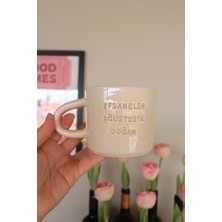 Mabeyn Efsaneler Ağustosta Doğar Seramik Kupa, Bej, Noktacıklı Tasarım, Türkçe Yazılı