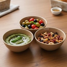 Mabeyn 3'lü Karamel Kahve Seramik Kase Seti, Özel Çatlak Dokulu (Crackle) Tasarım Çerezlik ve Sosluk, Modern Stoneware Kahvaltılık Sunum Kasesi, Derin ve Şık Meze Tabağı Takımı (Bej/kahve)