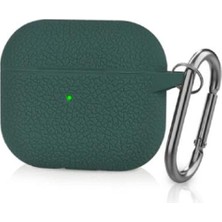 Mabeyn (5925) Koyu Yeşil Deri Desenli Darbe Emici Çengelli Silikon Kulaklık Kılıfı 3. Nesil ile Uyumlu