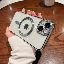 Mabeyn Ggm Giyim & Aksesuar 15 Için ile Uyumlu Arka Kısmı Parlak Yapıya Sahip Silikon Yapılı Güçlendirilmiş Mıknatıslı Lens Koruyuculu Kablosuz Şarj Destekli Kılıf (Gümüş)