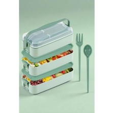 Mabeyn Demirdengelsin 3 Katlı Beslenme Kutusu, Yemek Taşıma Kabı, Kaşık Çatal Dahil, Sefer Tası, Yeşil, 420 Ml, Bpa-Free