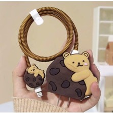 Mabeyn 18W/20W ile Uyumlu Kurabiye Şarj Başlığı 3D Animasyon Şarj Başlığı ve Kablo Koruyucu Set