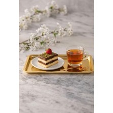Mabeyn Paslanmaz Çelik Sunum Tepsisi, Dikdörtgen, Gold, 33X18 Cm, Düz, Çay Kahve Tatlı Sunumu, 2 Adet