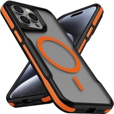 Mabeyn Için Uyumlu 15 Pro Max Kılıf M-Safe Şarj Özellikli Renkli Kenar Airbag Şeritli Lamer Kapak Turuncu