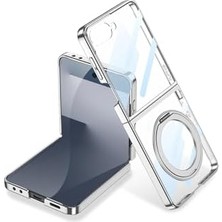 Mabeyn - Galaxy Z Flip 7 ile Uyumlu Kılıf ile Uyumlu Halka Standlı Arkası Şeffaf Kenarları Renkli Mika Sert Kapak