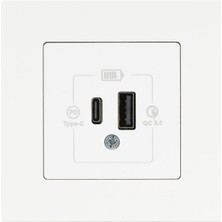 Mabeyn Eqona Beyaz 2 Çıkışlı USB Şarj Prizi Type C + Type A 20W
