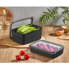 Mabeyn Vip Ahmet Vakumlu Saklama Kabı Dikdörtgen Derin Büyük 1x4, 2 x 2 x 2, 1 L Siyah